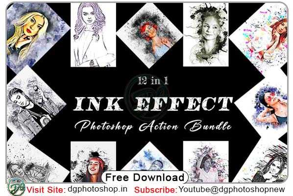 12in1 Ink Effect Photoshop Action Bundle dgpik