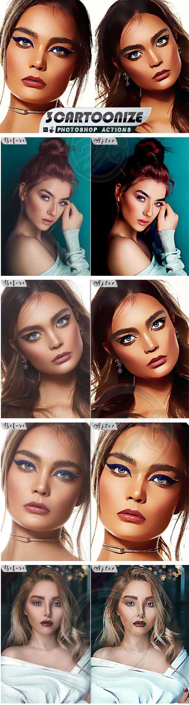 3 Vector Cartoon painting Effect Photoshop Action Free dgpik