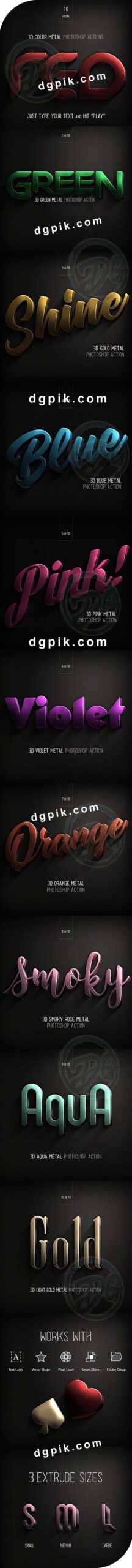 3D Color Metal Text Style Photoshop Action Free