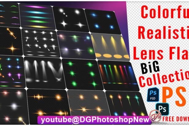 Colorful Realistic Glowing Lens Flare Lights Big Collections Psd