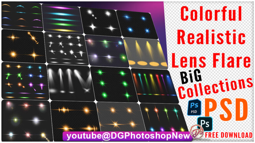 Colorful Realistic Glowing Lens Flare Lights Big Collections Psd