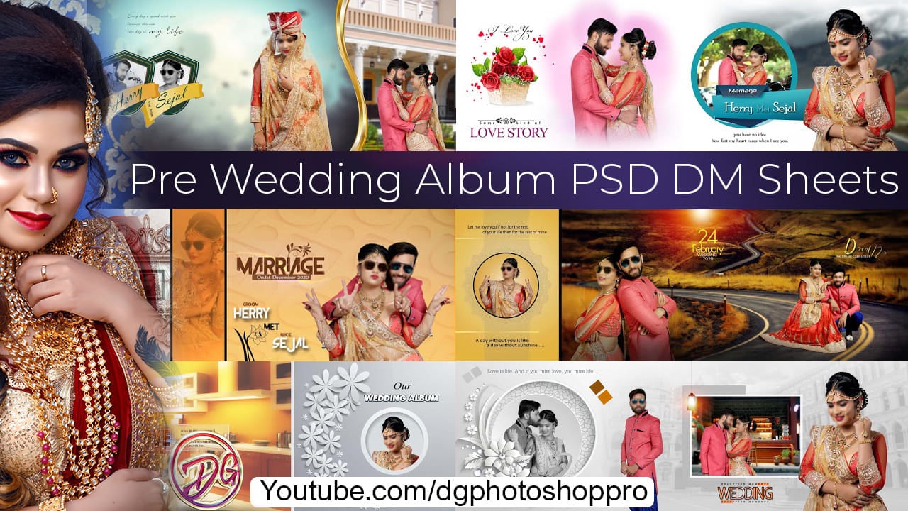 Pre Wedding Album Design PSD DM Sheets Collection - DGPik