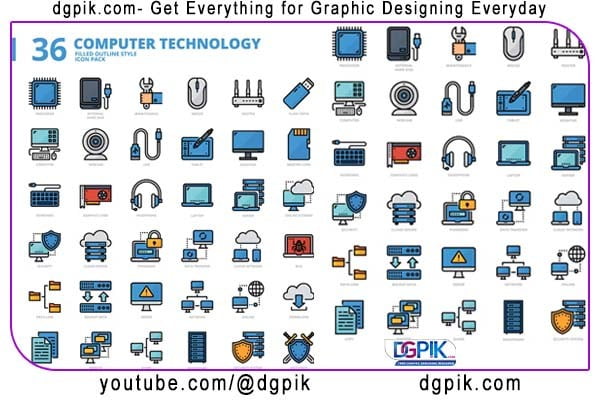 Computer Technology Filled Outline Style Icon Pack