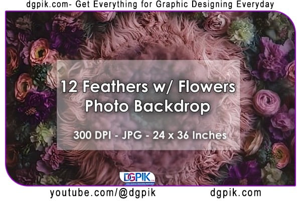 12 Feathers With Flowes Photo Backdrop