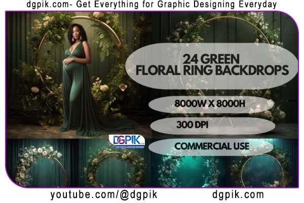 24x Green Floral Ring Maternity Backdrop PNG