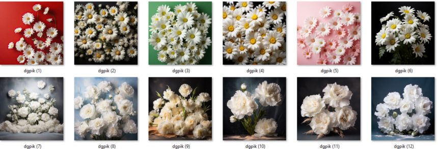 12 White Daisy & Carnation Flowers Backdrops