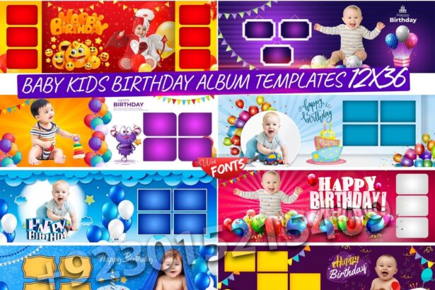 BABY KIDS BIRTHDAY ALBUM TEMPLATES 12X36 PSD DG1096