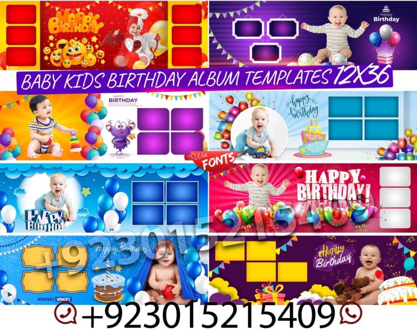 BABY KIDS BIRTHDAY ALBUM TEMPLATES 12X36 PSD DG1096