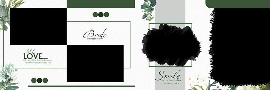 Bride and groom wedding album page PSD with family moment layout