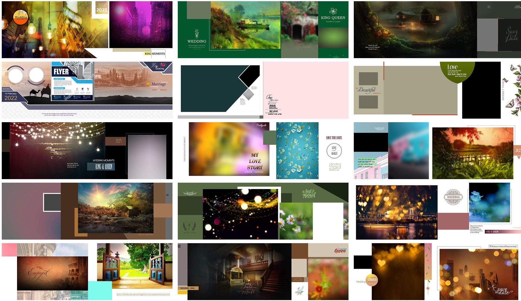 Free 15 Creative Wedding Album Design 12×36 PSD Templates